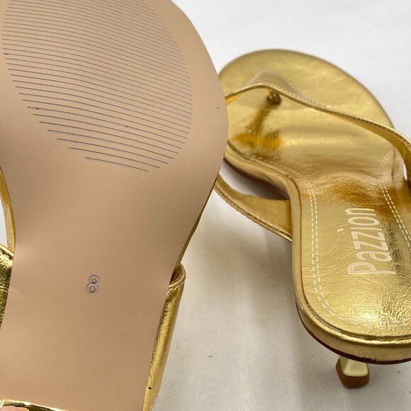 Pazzion Gold Open Toe Kitten Heels Flip Flop Slip On Low Heel Thong Sandal - Picture 5 of 7